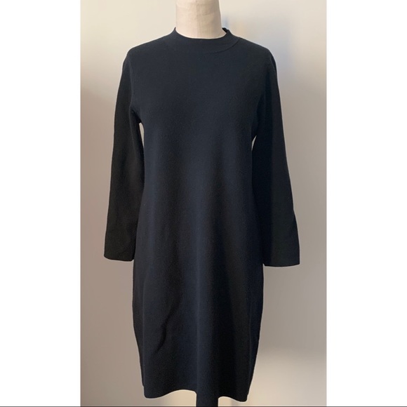 Eileen Fisher Black Mock Neck Wool Dress - Picture 3 of 11